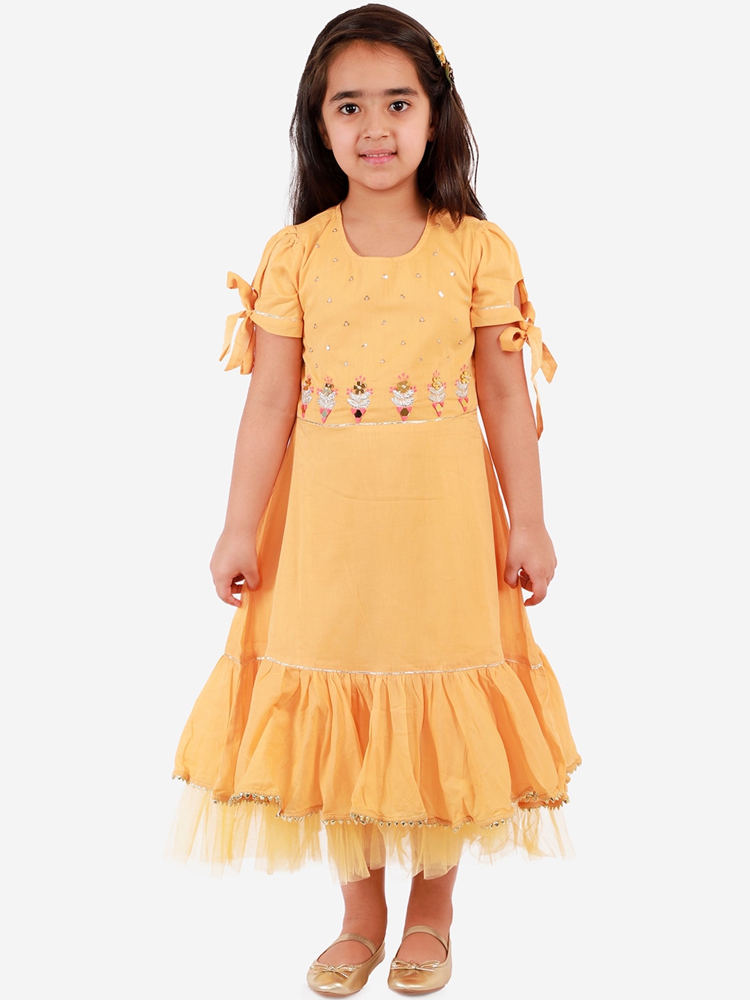 LIL DRAMA Kids Girls Mustard Yellow Formal Midi Dress