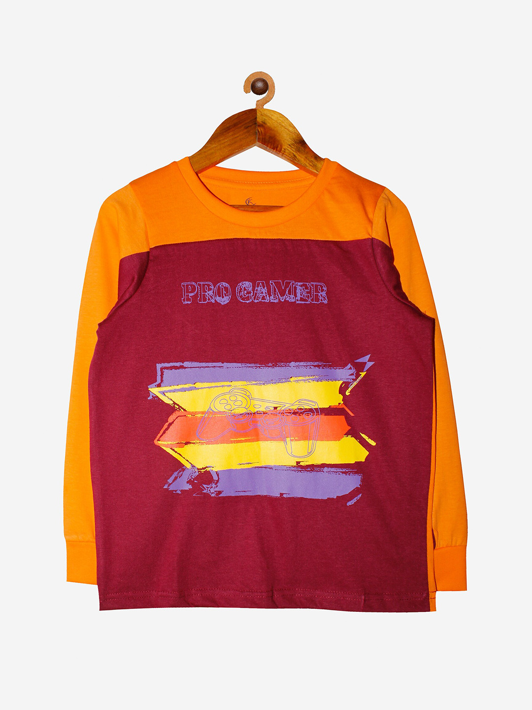 KiddoPanti Boys Orange & Brown Colourblocked T-shirt