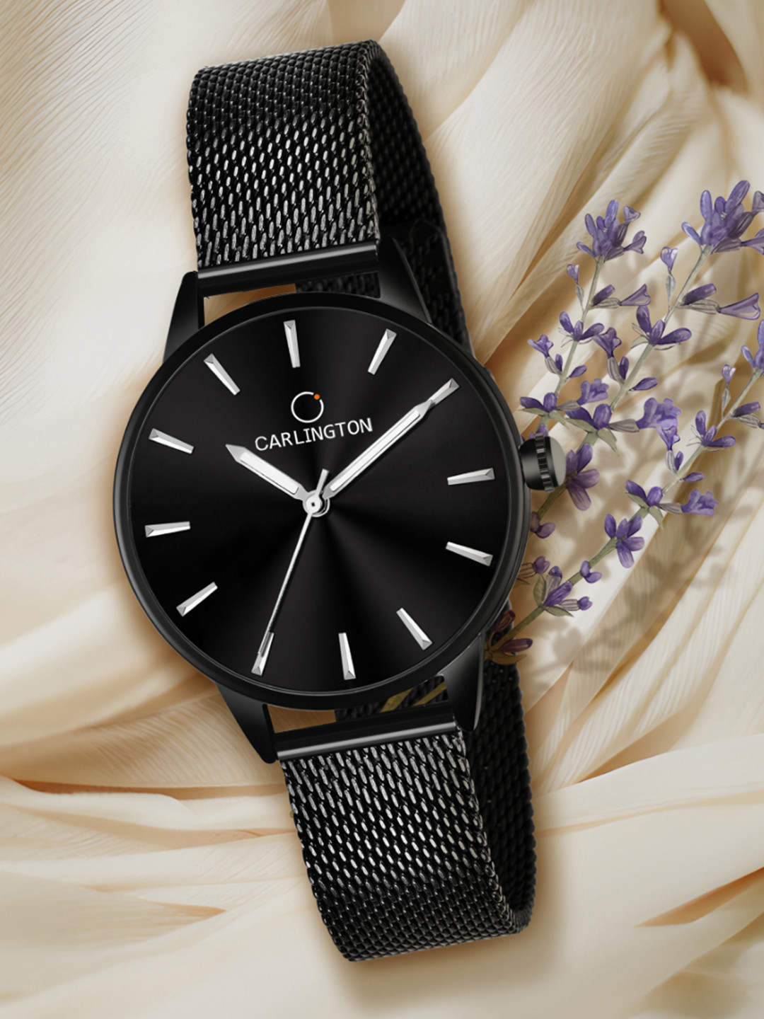 CARLINGTON Women Black Dial & Stainless Steel Bracelet Style Straps Analogue Watch CT2007