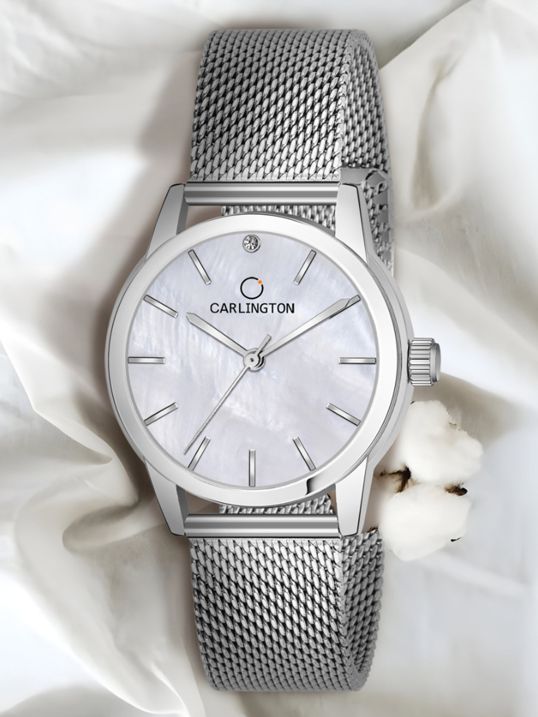 CARLINGTON Women Silver Mother of Pearl Dial Stainless Steel Bracelet Style Watch