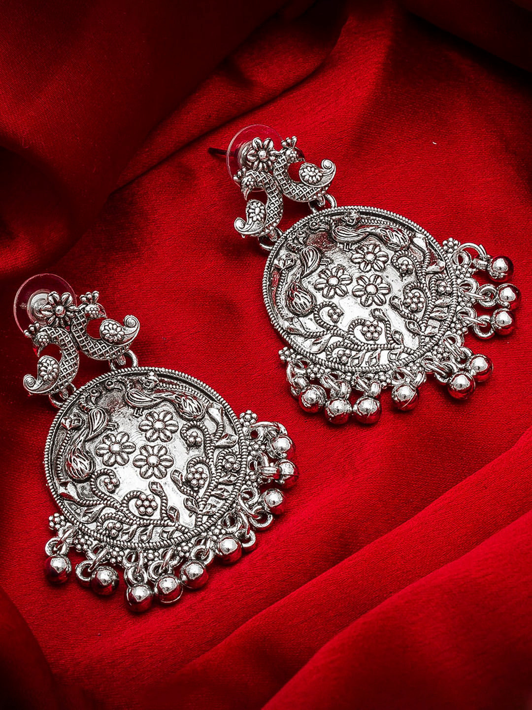 aadita Silver-Toned Contemporary German Silver Drop Earrings