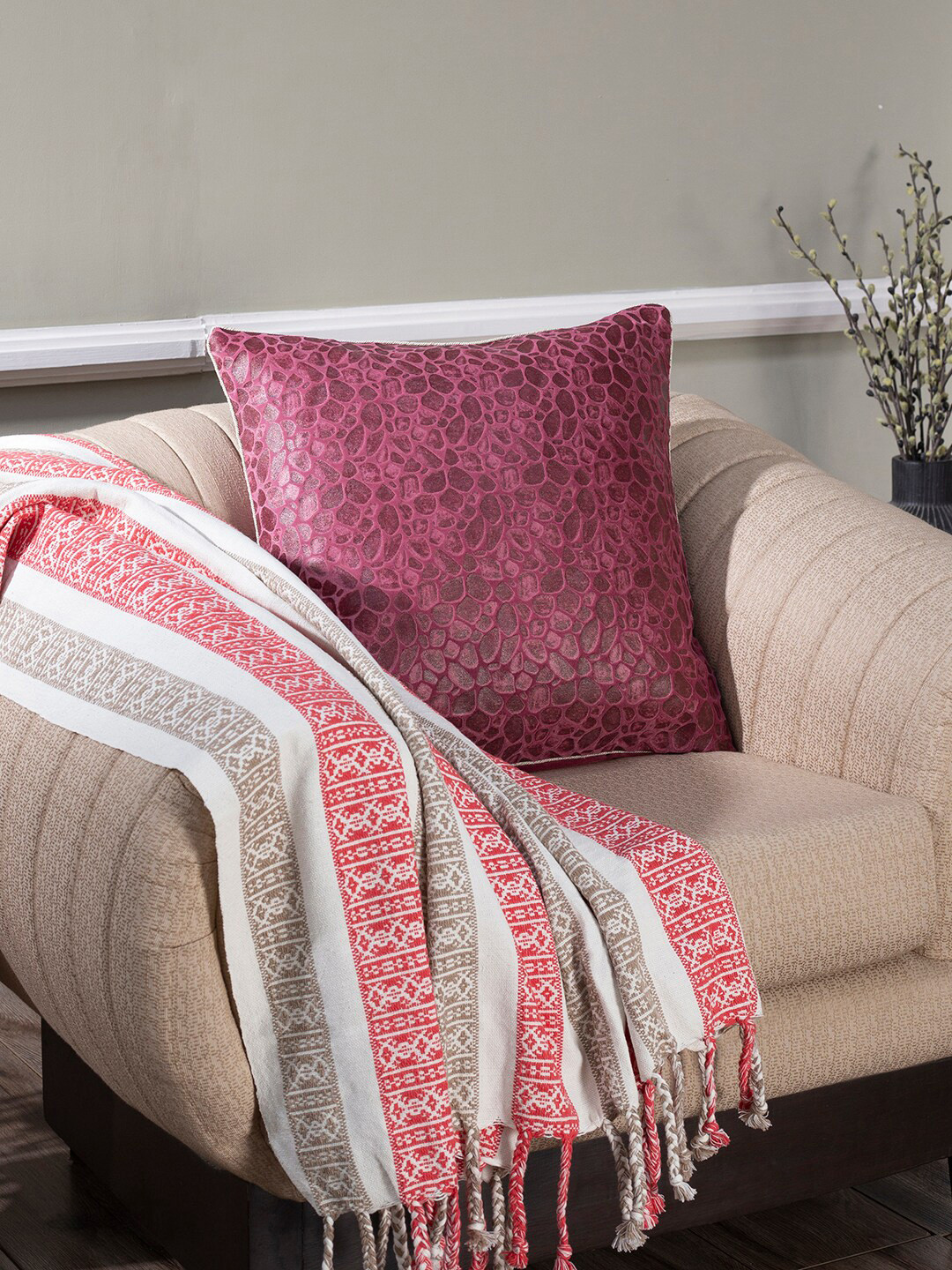 MASPAR Vintage Grandeur Ore Geometric Cotton Textured Cushion Covers - 20.1 x 20.1 In