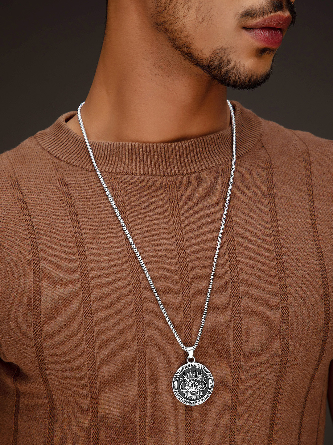 The Roadster Lifestyle Co Men Silver-Plated  Black Tribal Chain