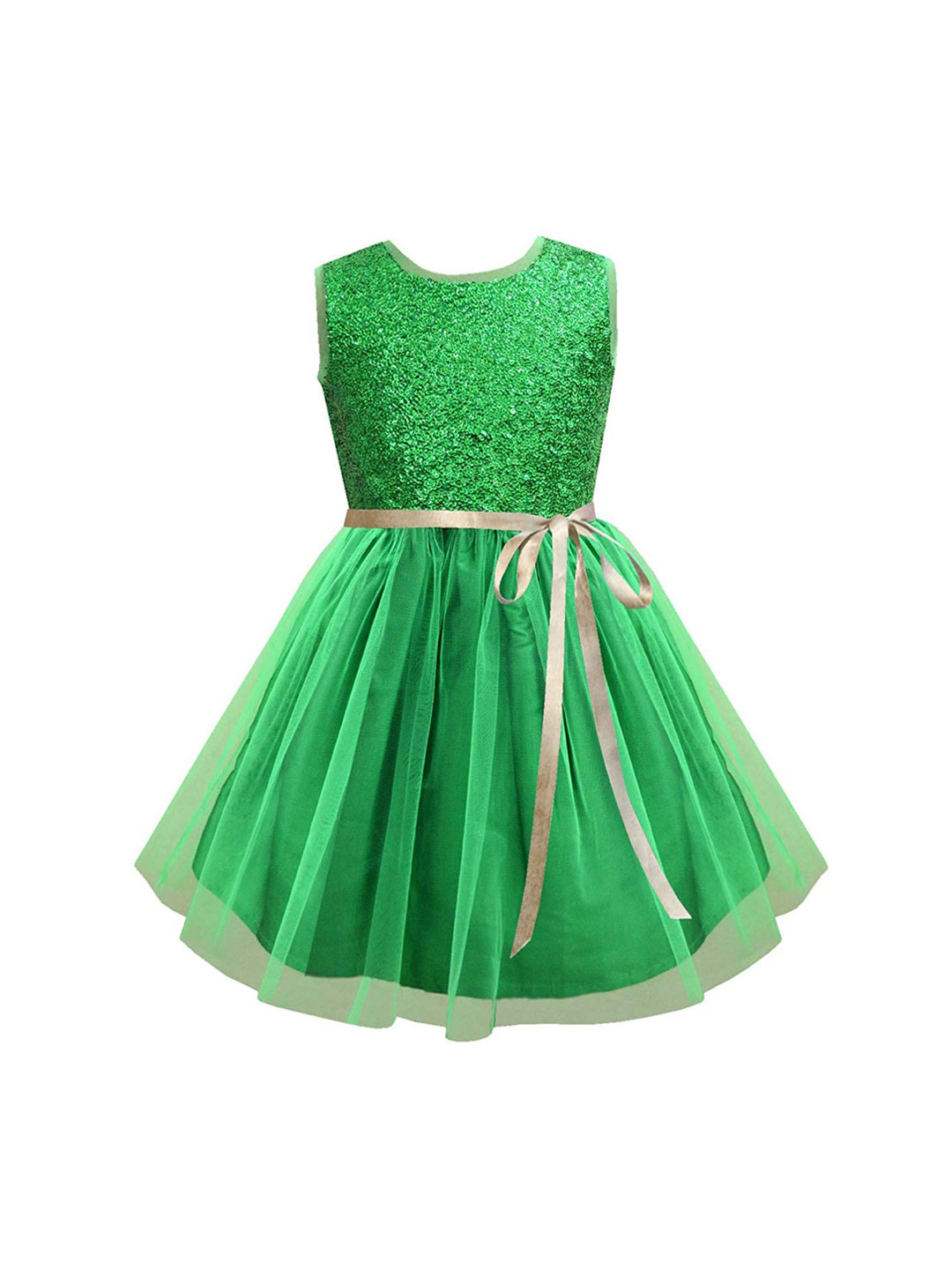 A T U N Green Embellished Net Dress