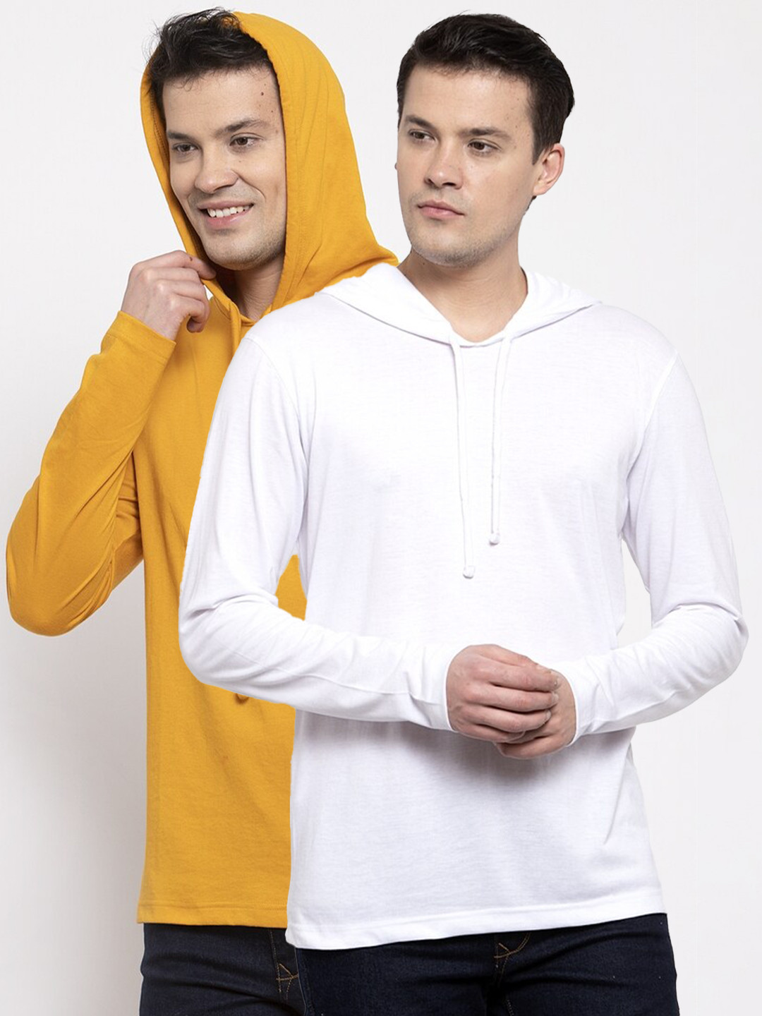 Friskers Pack of 2Men White & Mustard Yellow 2 Hooded T-shirt