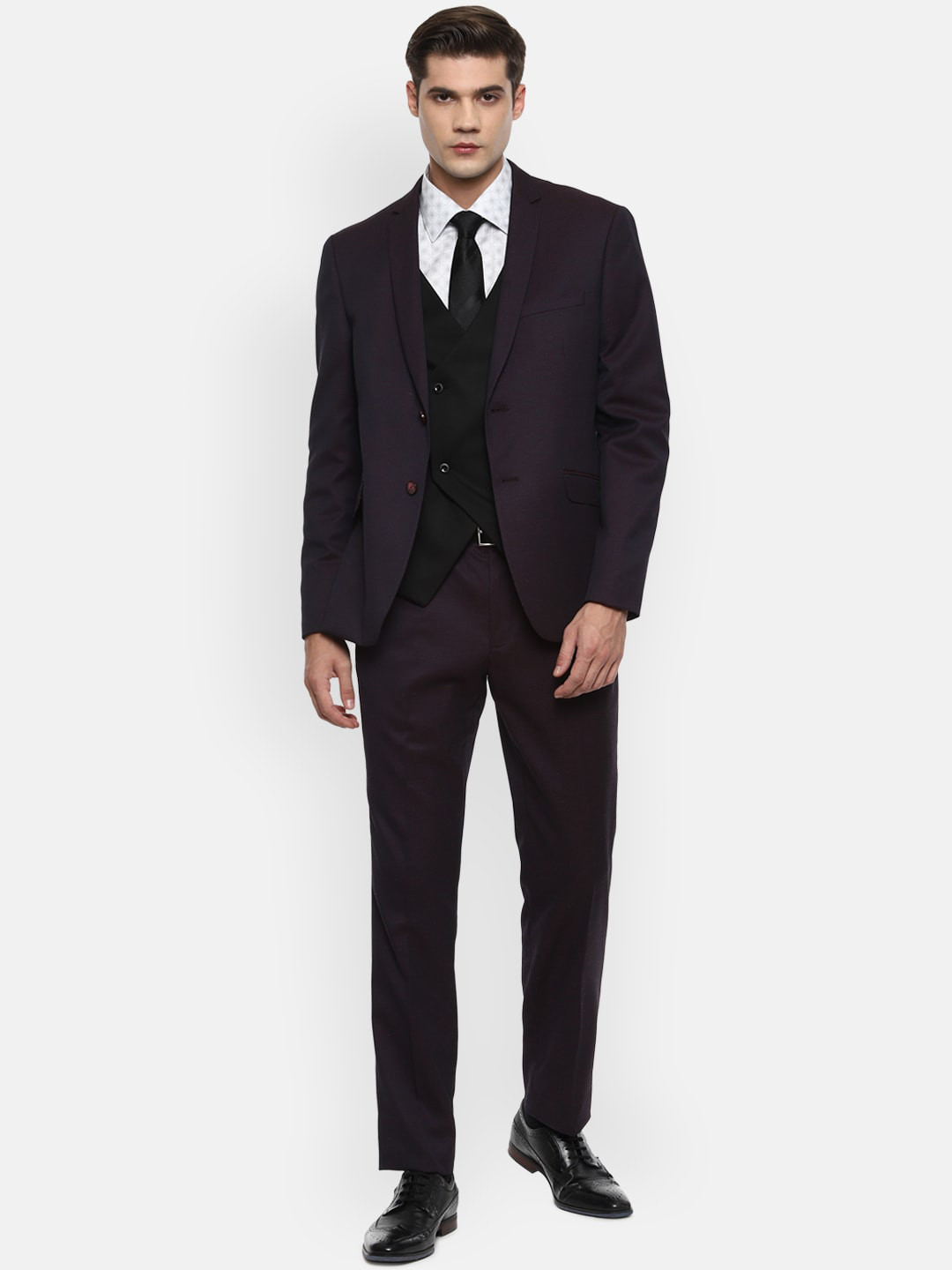 Van Heusen  Men Purple Solid Two Piece Suit