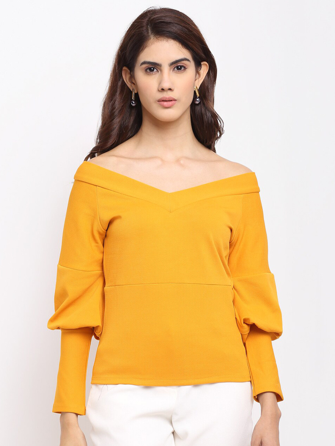 Sugathari Mustard Yellow Sheen Regular Top