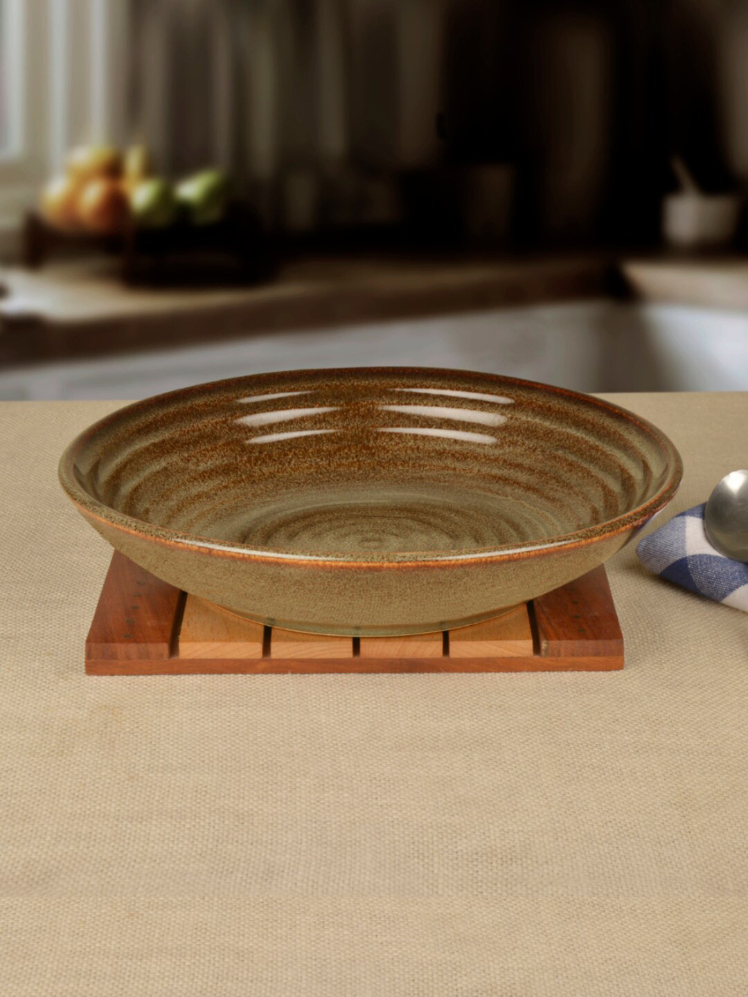 StyleMyWay Brown & Green Handcrafted Pottery Ceramic Serving Bowls