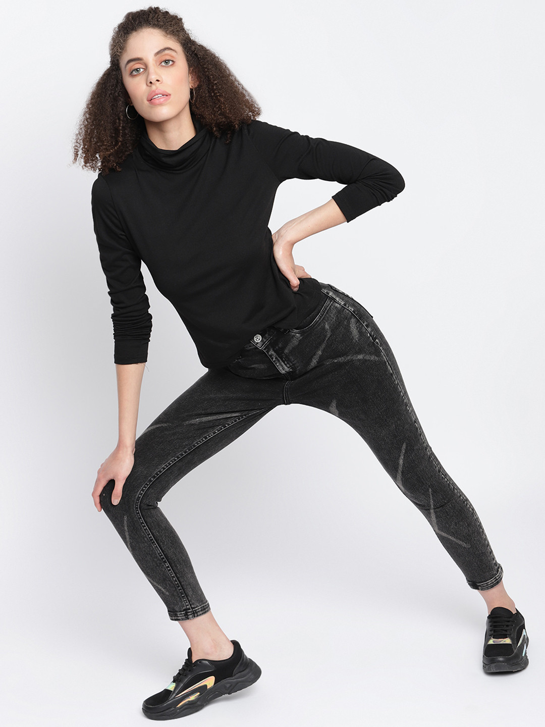 TALES & STORIES Women Black Skinny Fit Low Distress Stretchable Jeans