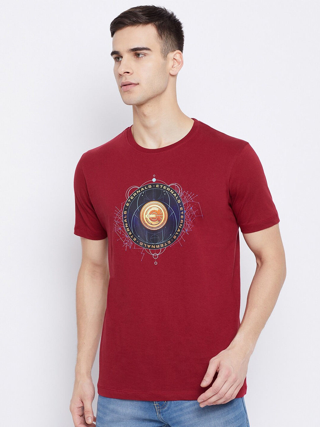 Marvel by Wear Your Mind Men Maroon & Navy Blue Printed T-shirt