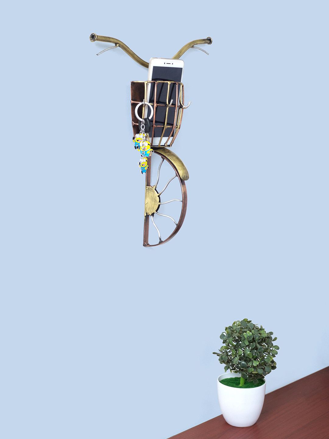 Golden Peacock Cycle Stand Copper Metal Metallic Living Room Hand-Crafted Set of 2 Large Showpieces - 15 Inches