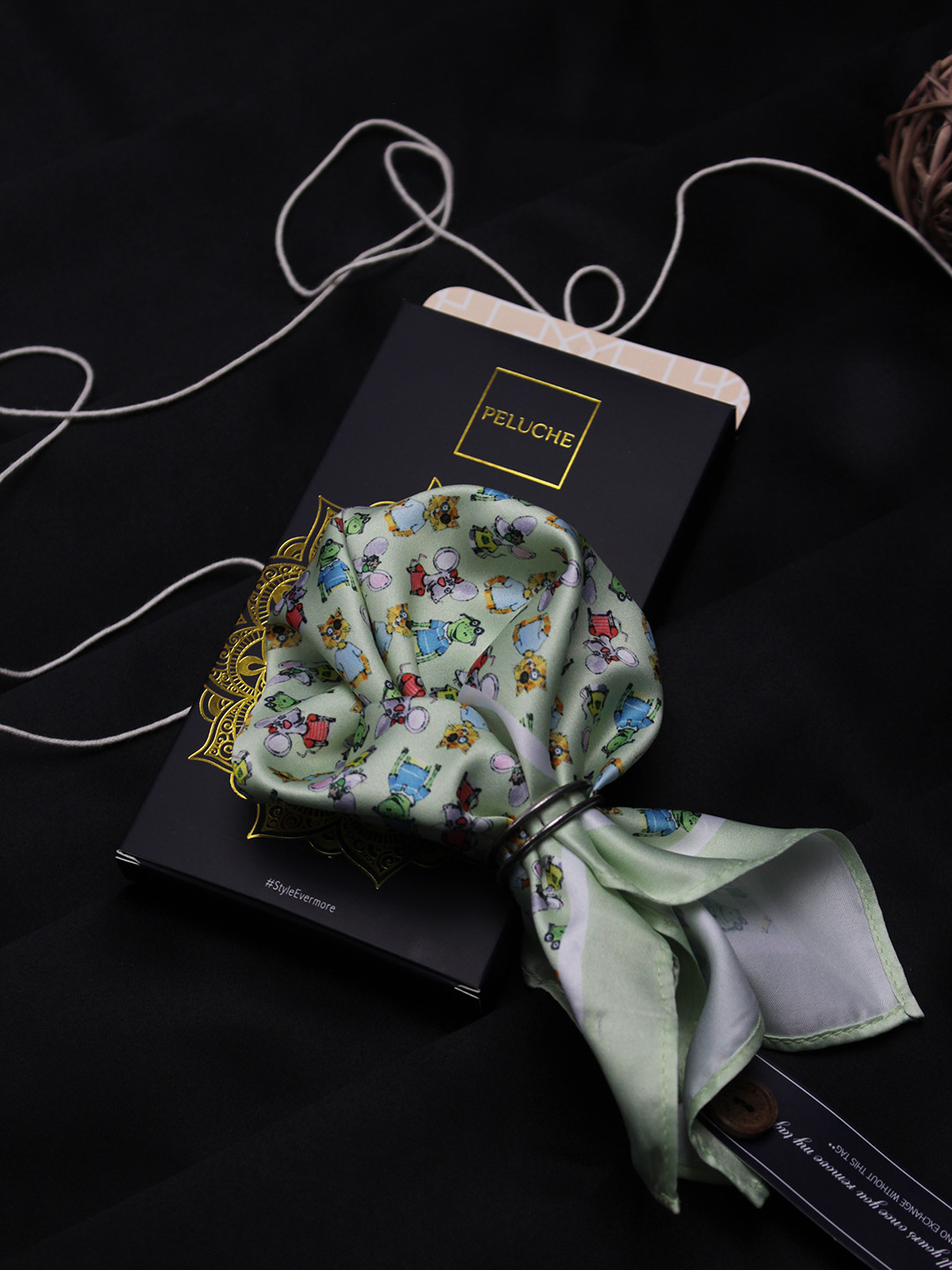 PELUCHE Men Green Cartoon Character Pocket Square