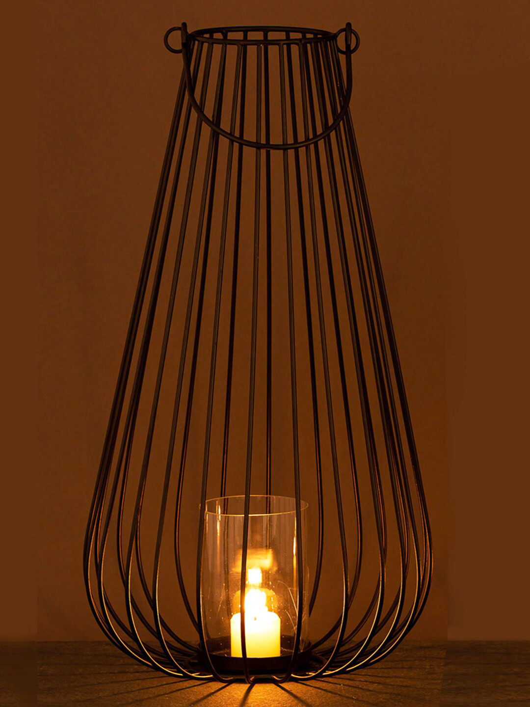 Aapno Rajasthan Black Lantern Shape Tealight Holder