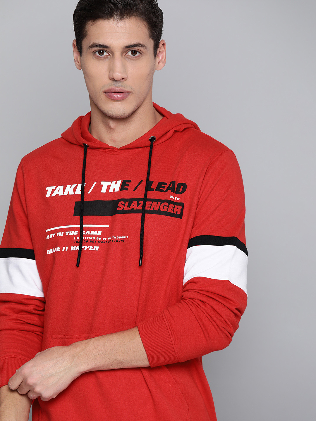 Slazenger Men Red & White Printed Hooded Sweatshirt