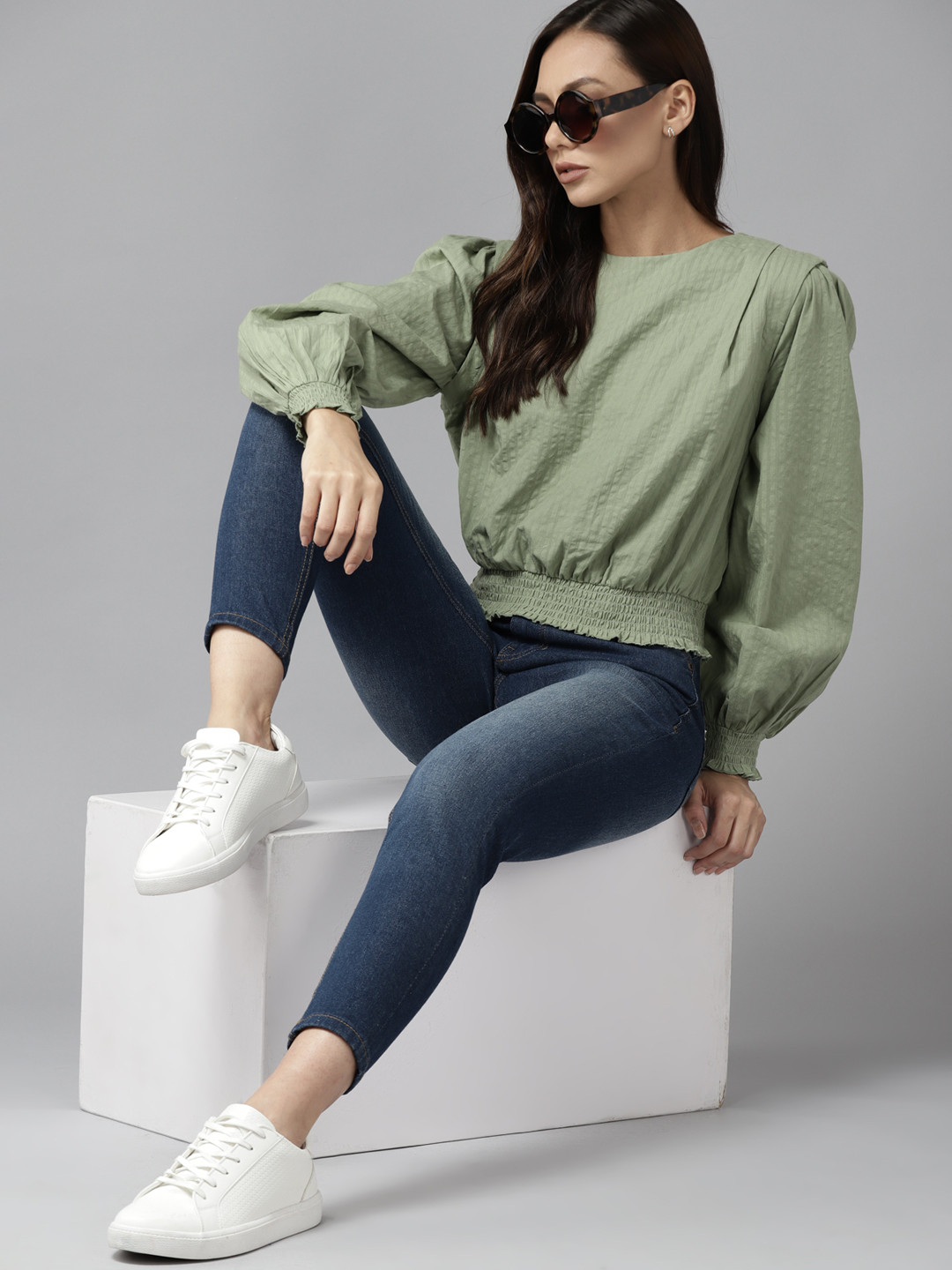 Roadster Olive Green Pure Cotton Blouson Top