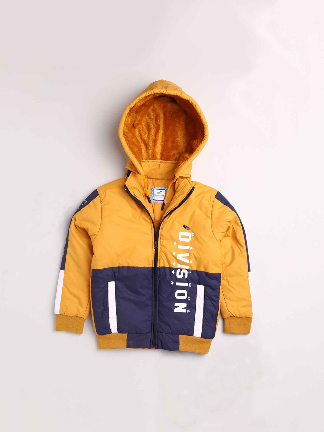 Toonyport Boys Yellow Colourblocked Lightweight Crop Padded Jacket with Patchwork