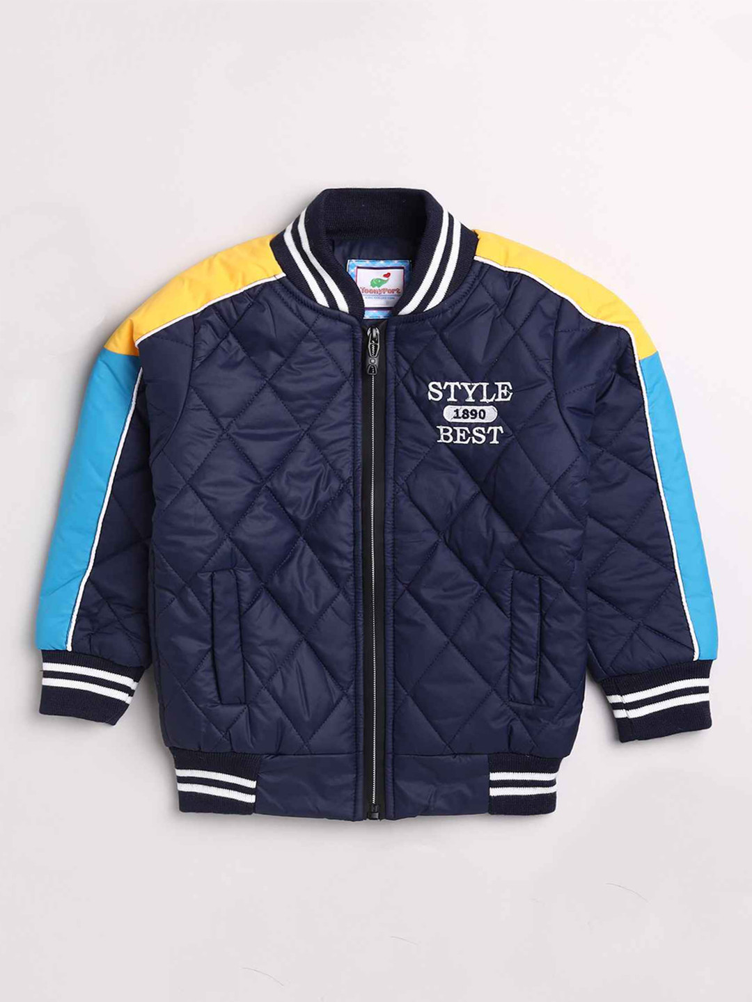 Toonyport Boys Navy Blue & Yellow Colourblocked Lightweight Quilted Jacket