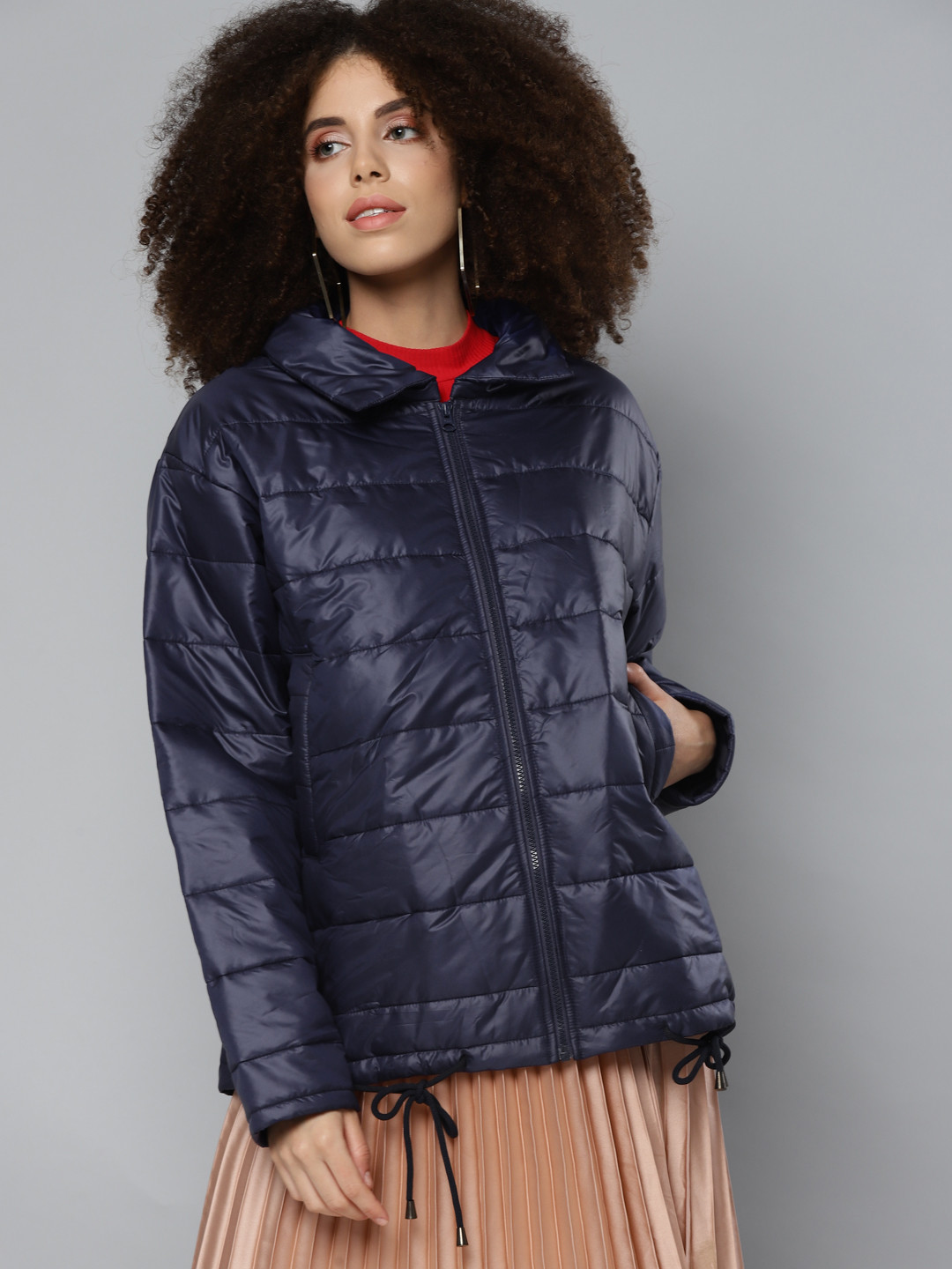 SASSAFRAS Women Navy Blue Oversized Padded Jacket