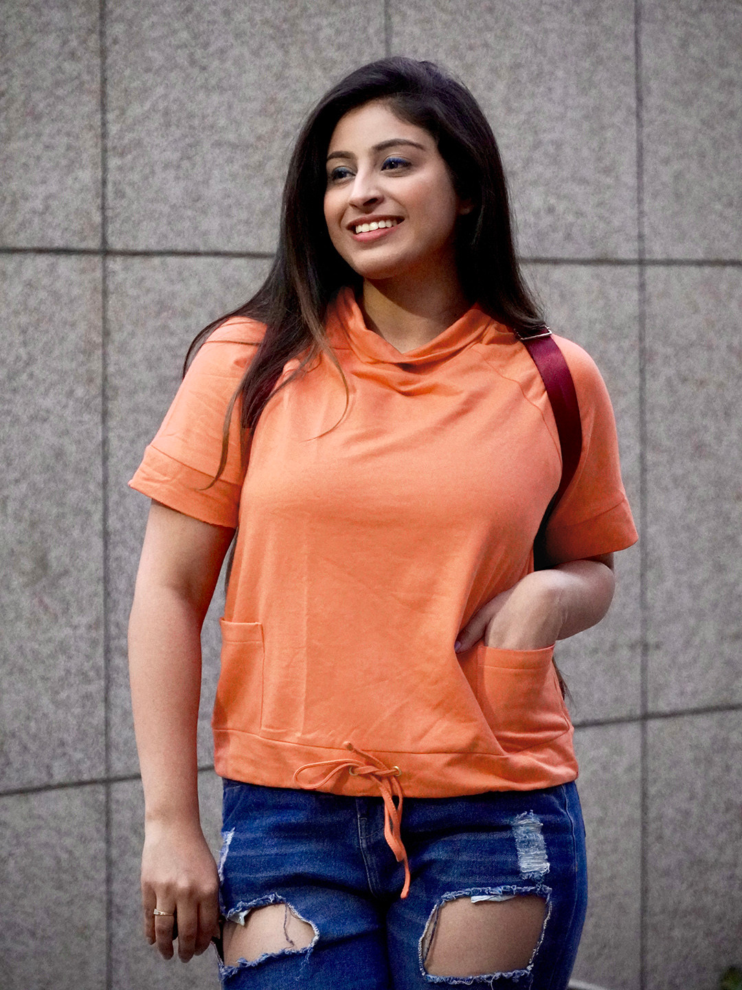 SASSAFRAS Women Coral Solid Terry Boxy Sweatshirt