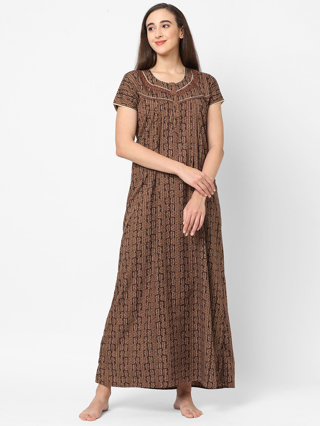 Sweet Dreams Brown Printed Maxi Nightdress