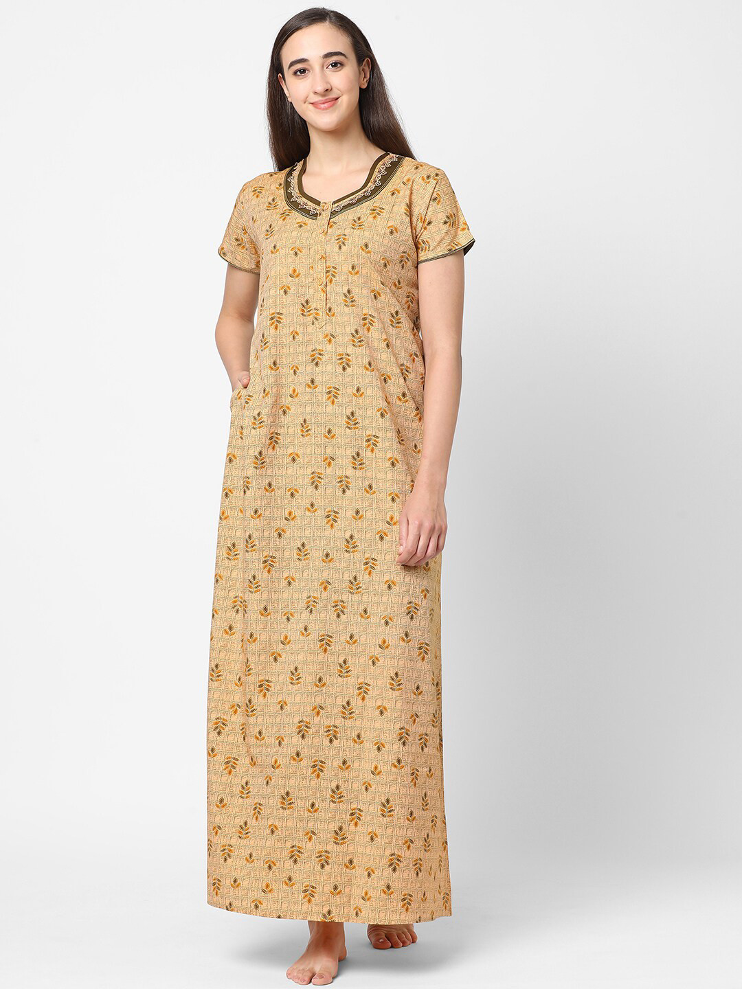Sweet Dreams Yellow Printed Maxi Nightdress