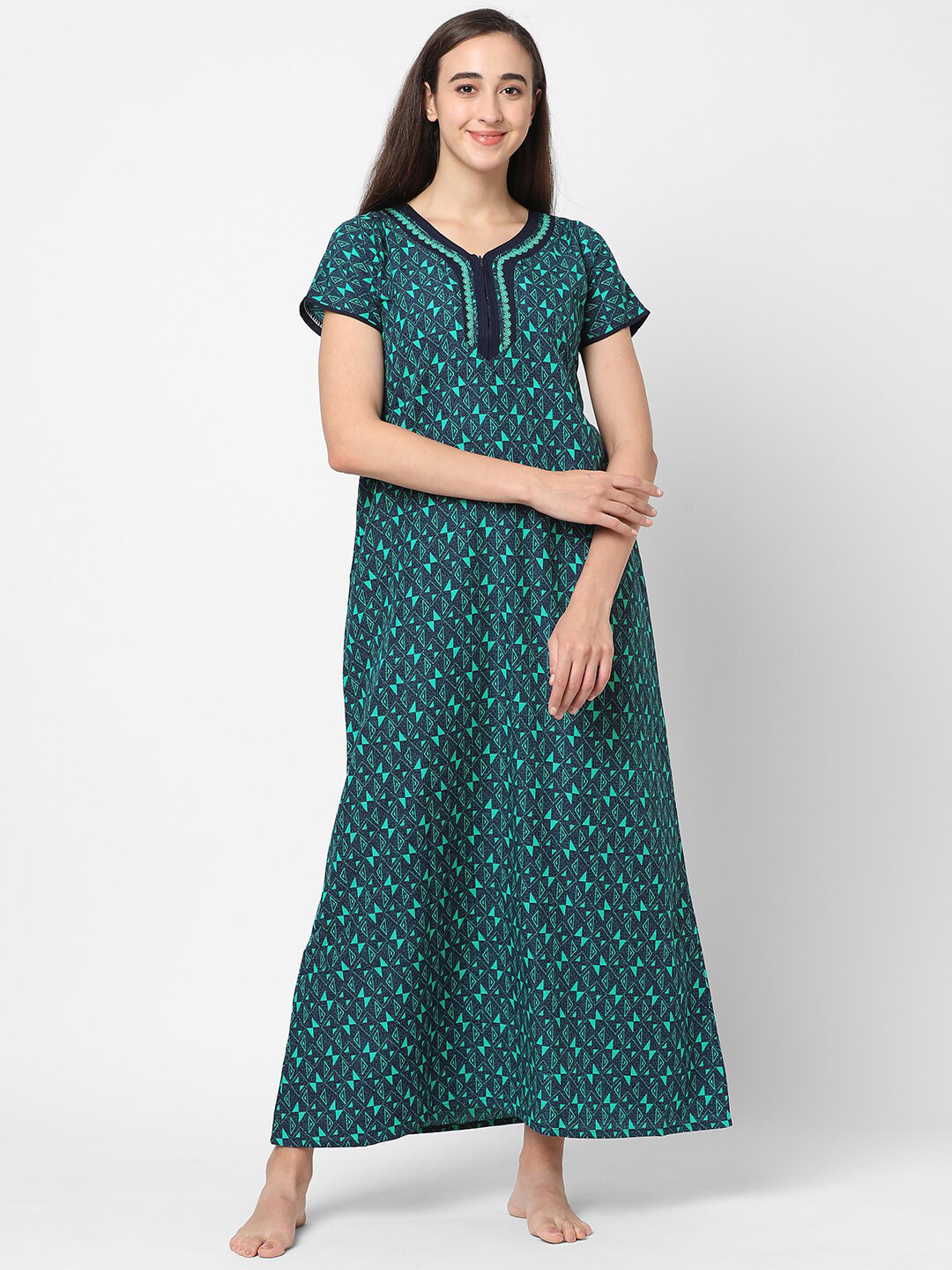 Sweet Dreams Green Printed Maxi Nightdress