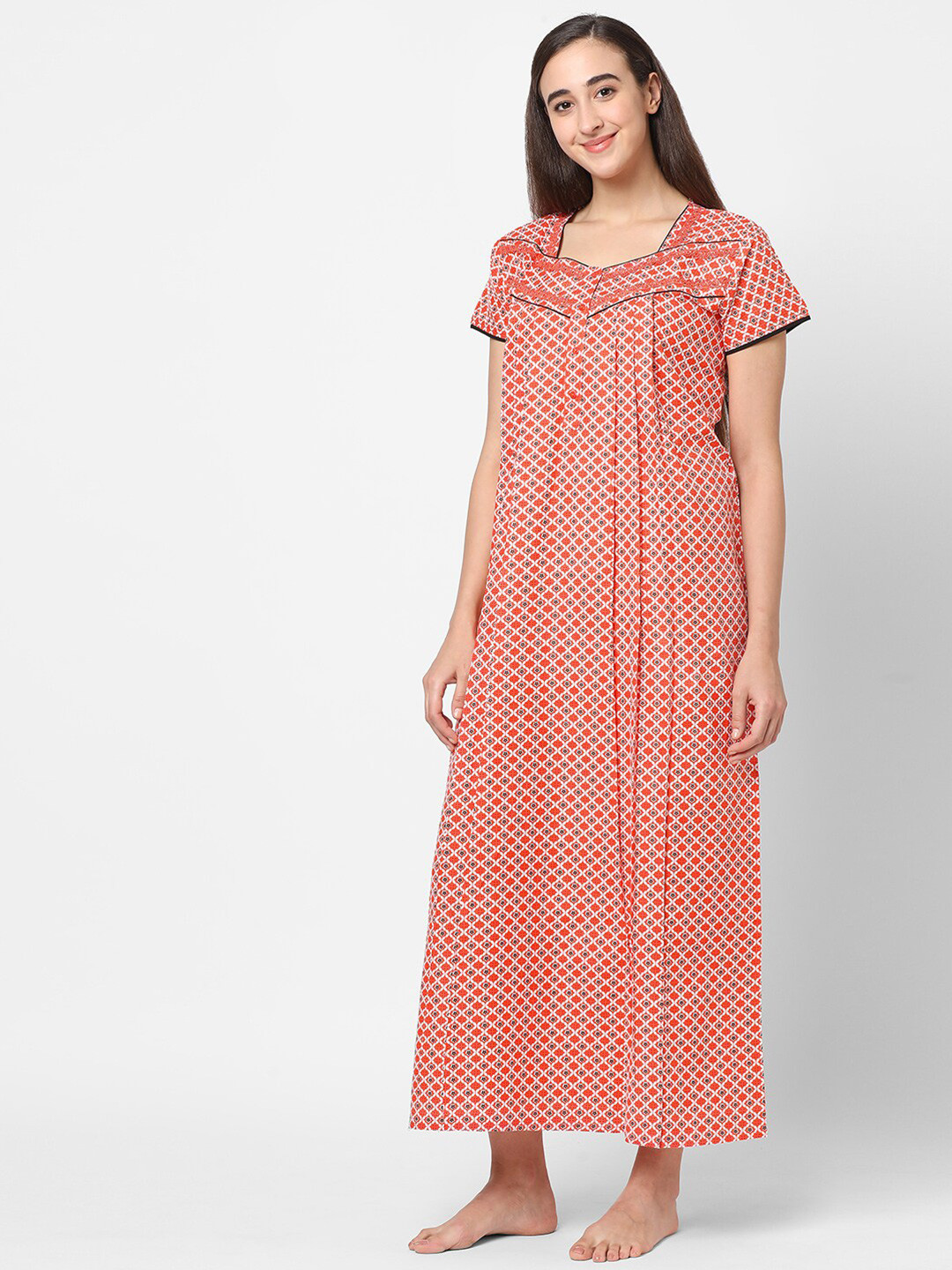 Sweet Dreams Peach-Coloured Printed Maxi Nightdress