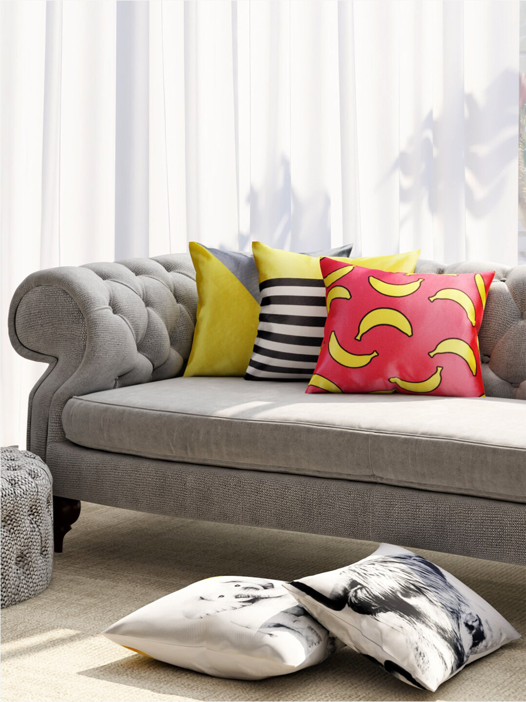 Niamh by Tag 7 Black & White Set of 5 Striped Square Cushion Covers