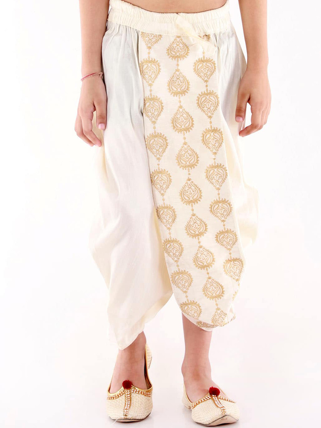 Vastramay Boys Cream-Coloured Traditional Embroidered Dhoti