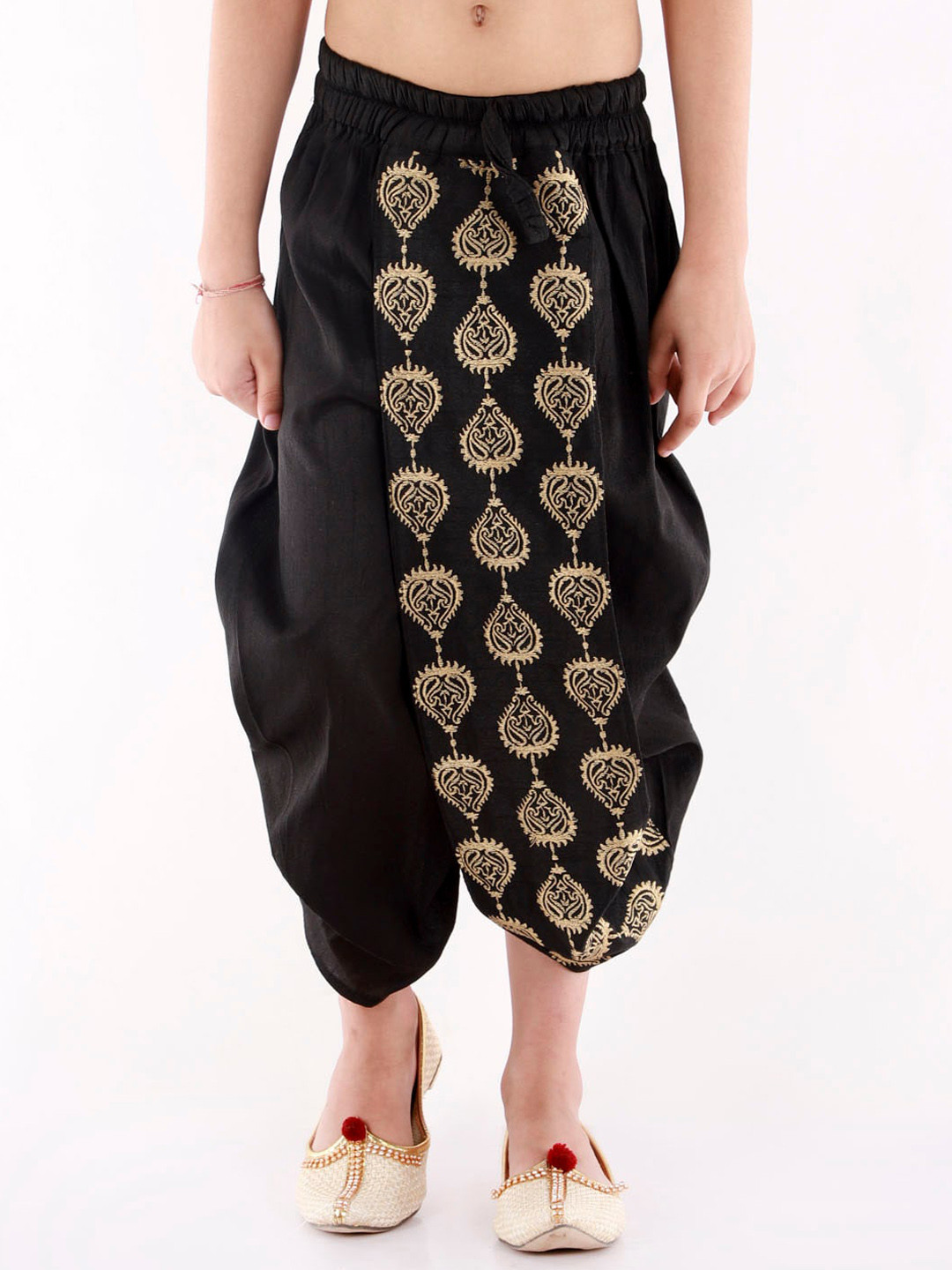 Vastramay Boys Black & Gold Embroidered Dhoti Pants
