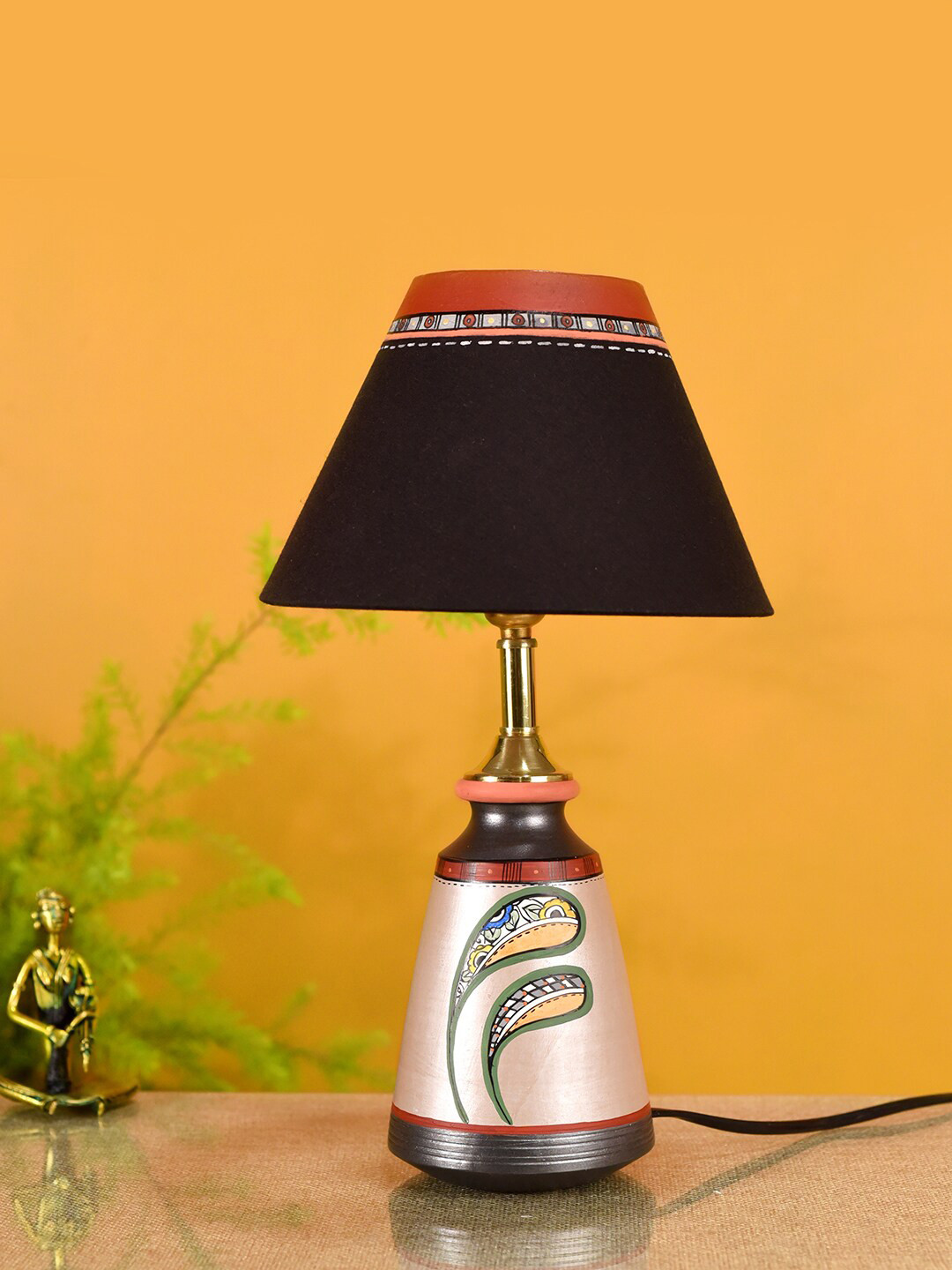 AAKRITI ART CREATIONS Black Printed Table Lamp with Shade