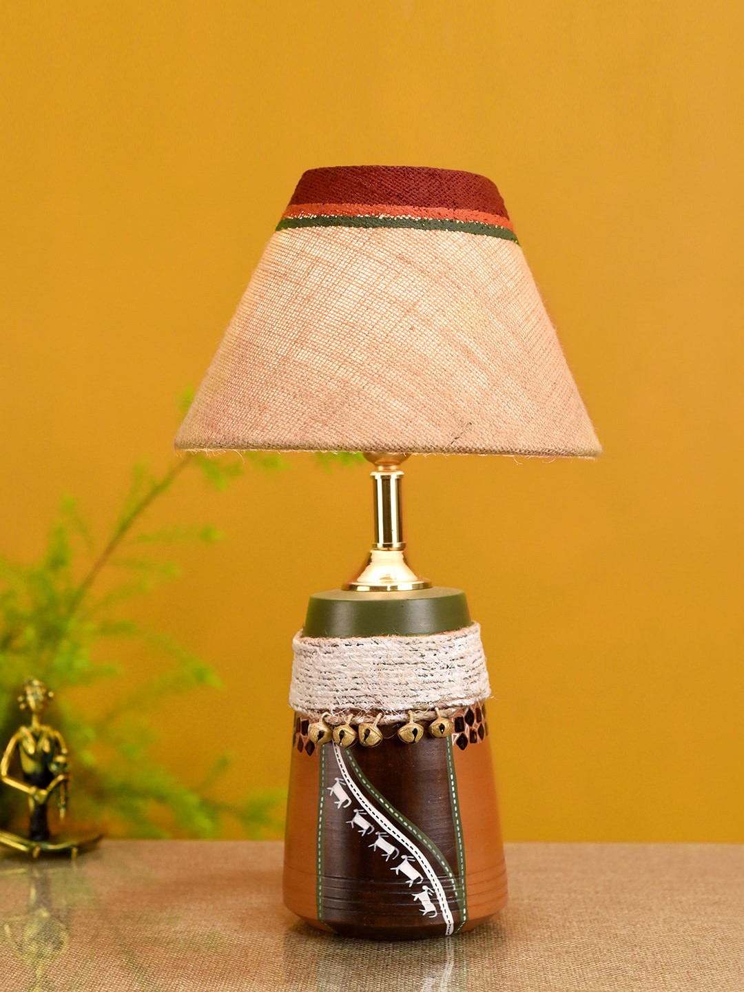 AAKRITI ART CREATIONS Brown & Beige Jute & Terracotta Handcrafted Table Lamp