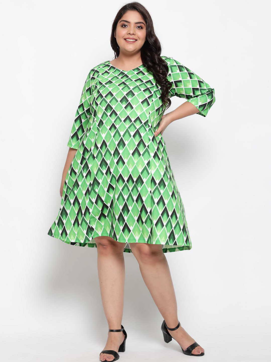 Amydus Women Plus Size Green A-Line Dress