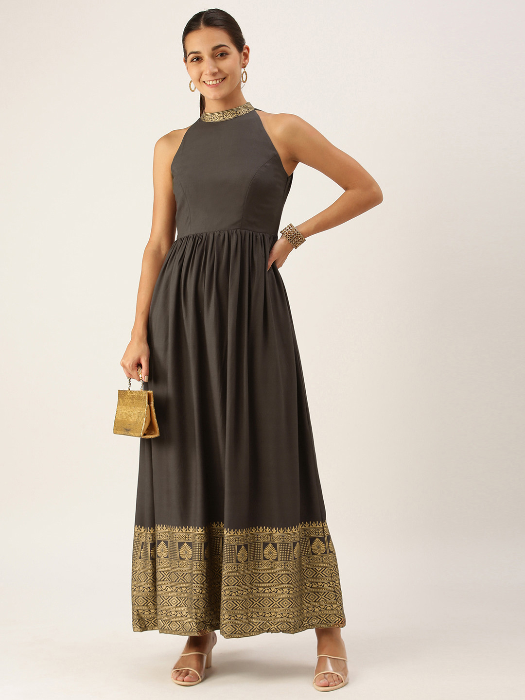 Ethnovog Black Ethnic Motifs Maxi Dress