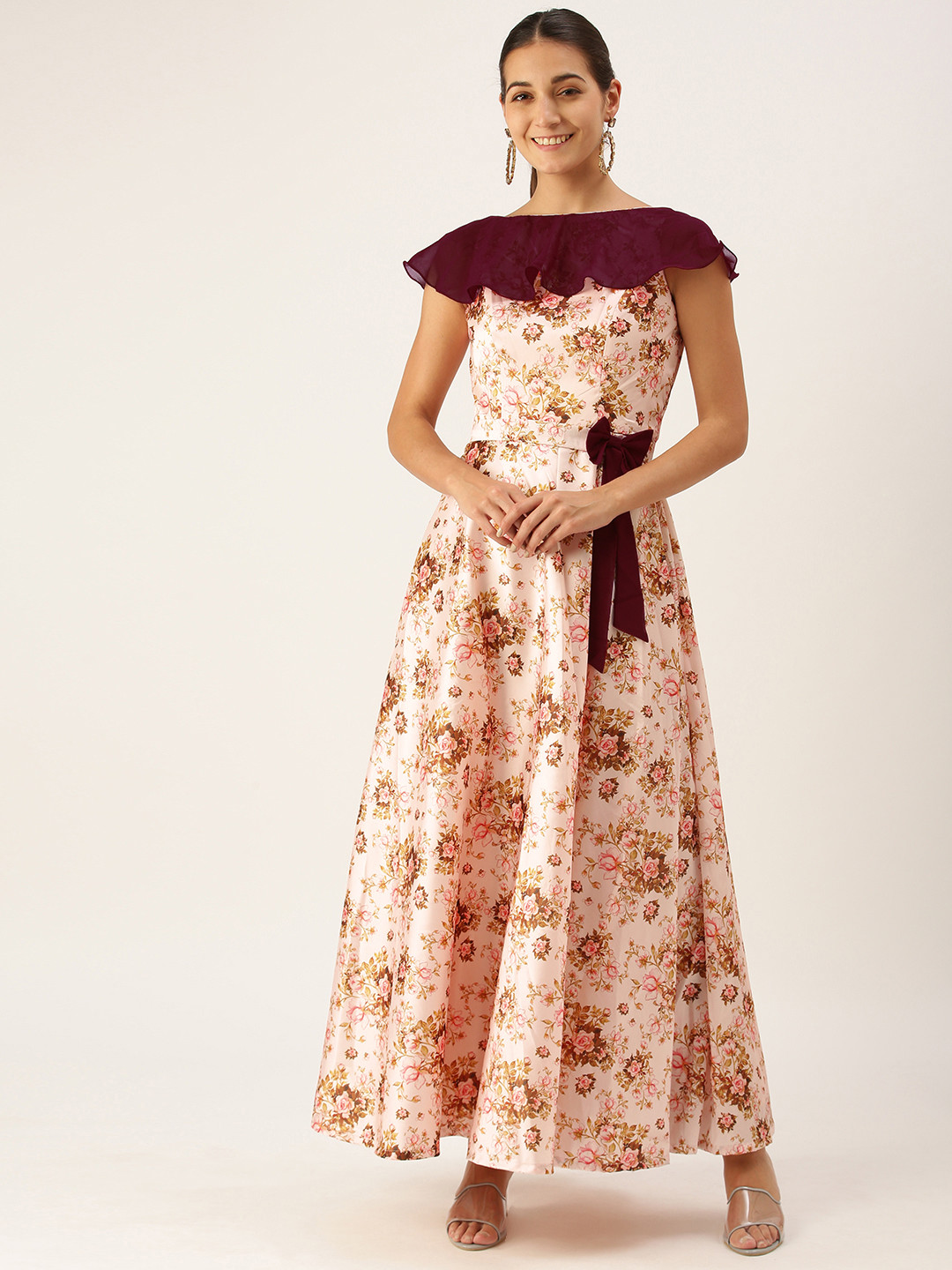 Ethnovog Pink Floral Maxi Dress