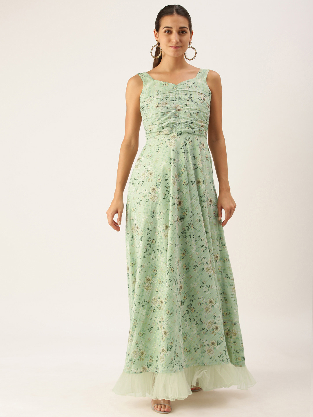 Ethnovog Green Floral Maxi Dress