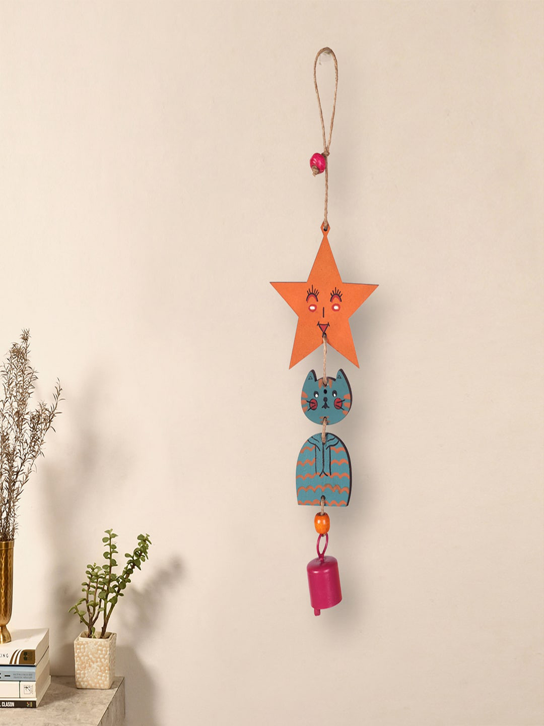 AAKRITI ART CREATIONS Turquoise Blue & Orange Kitty Wind Chime