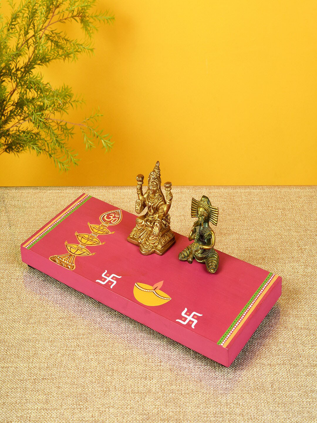 AAKRITI ART CREATIONS Red Laxmi Ganesh Puja Chowki in Shubh