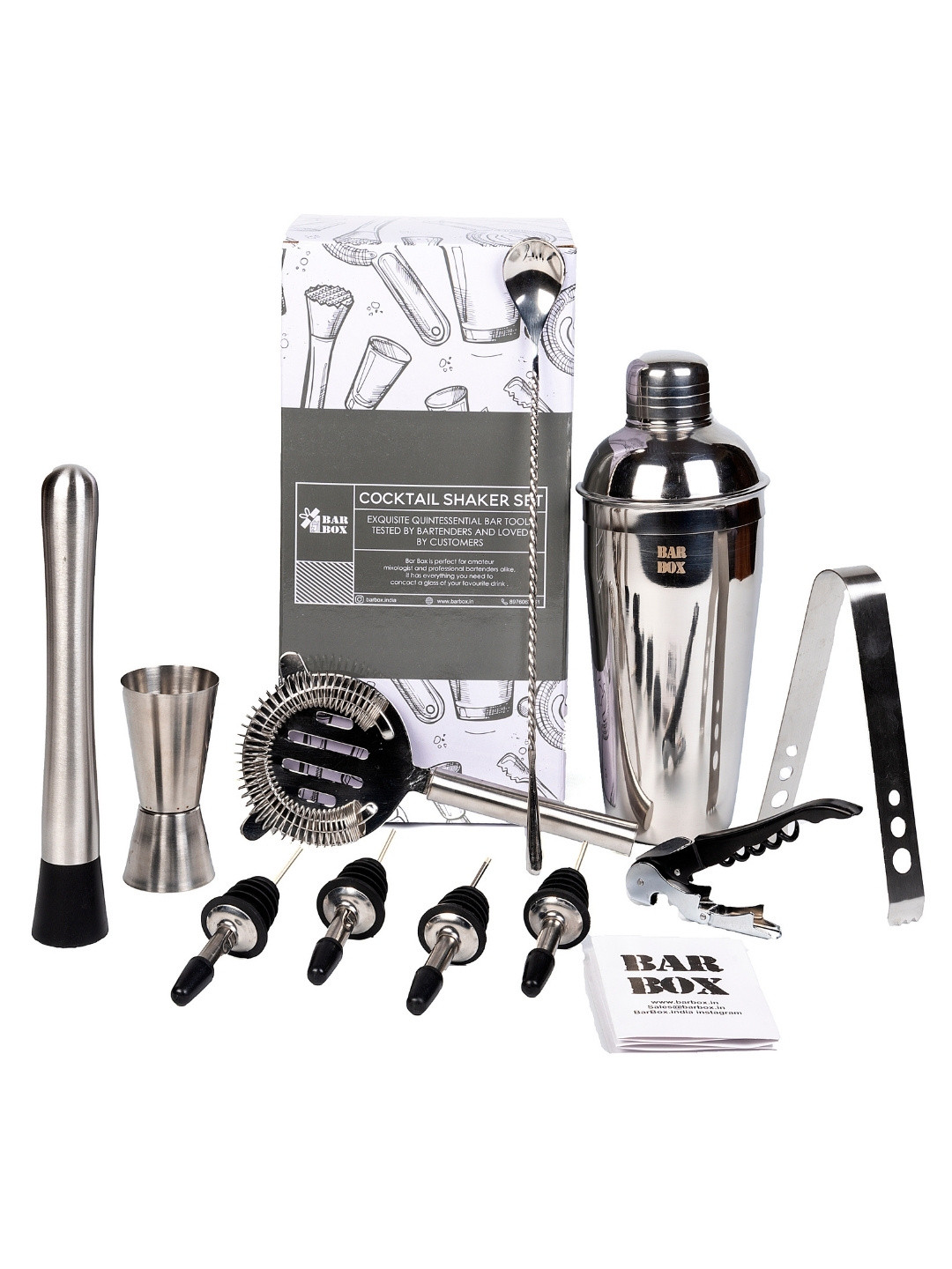 BAR BOX Set Of 11 Silver-Toned Bar Accessories