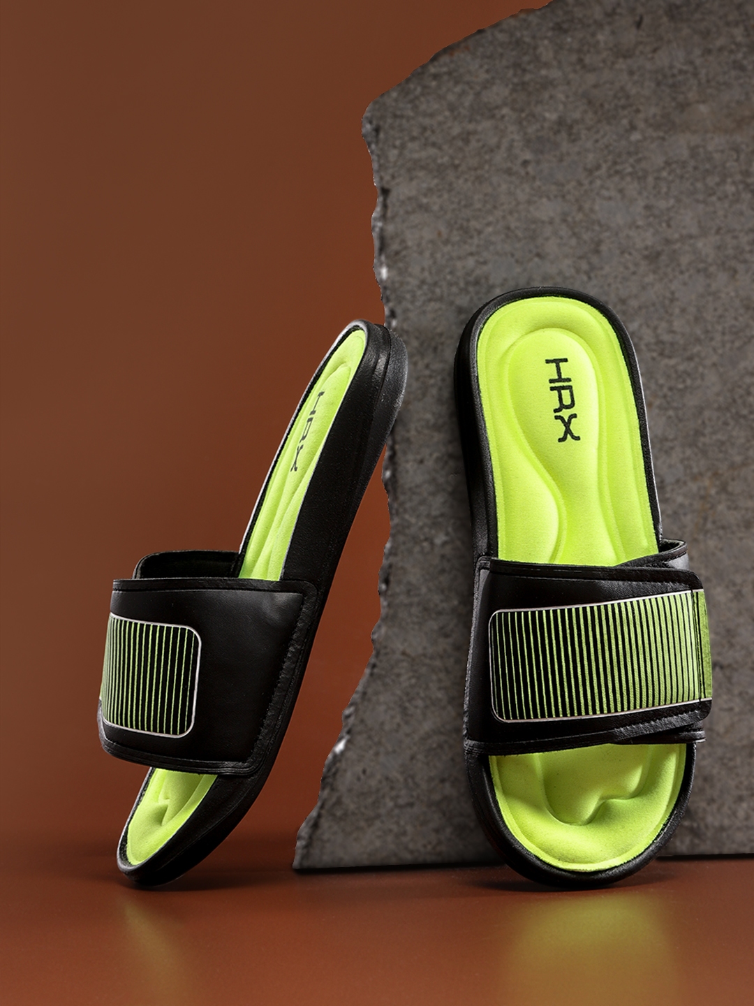 HRX by Hrithik Roshan Men Fluorescent Green Black Memory Foam Flip Flop