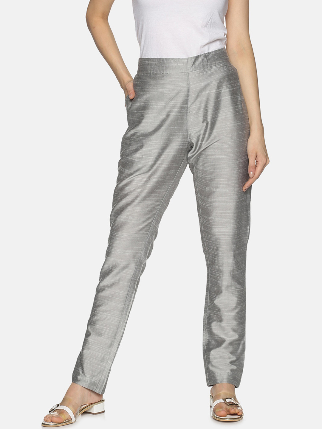 Saffron Threads Women Silver-Toned Original Easy Wash Trousers
