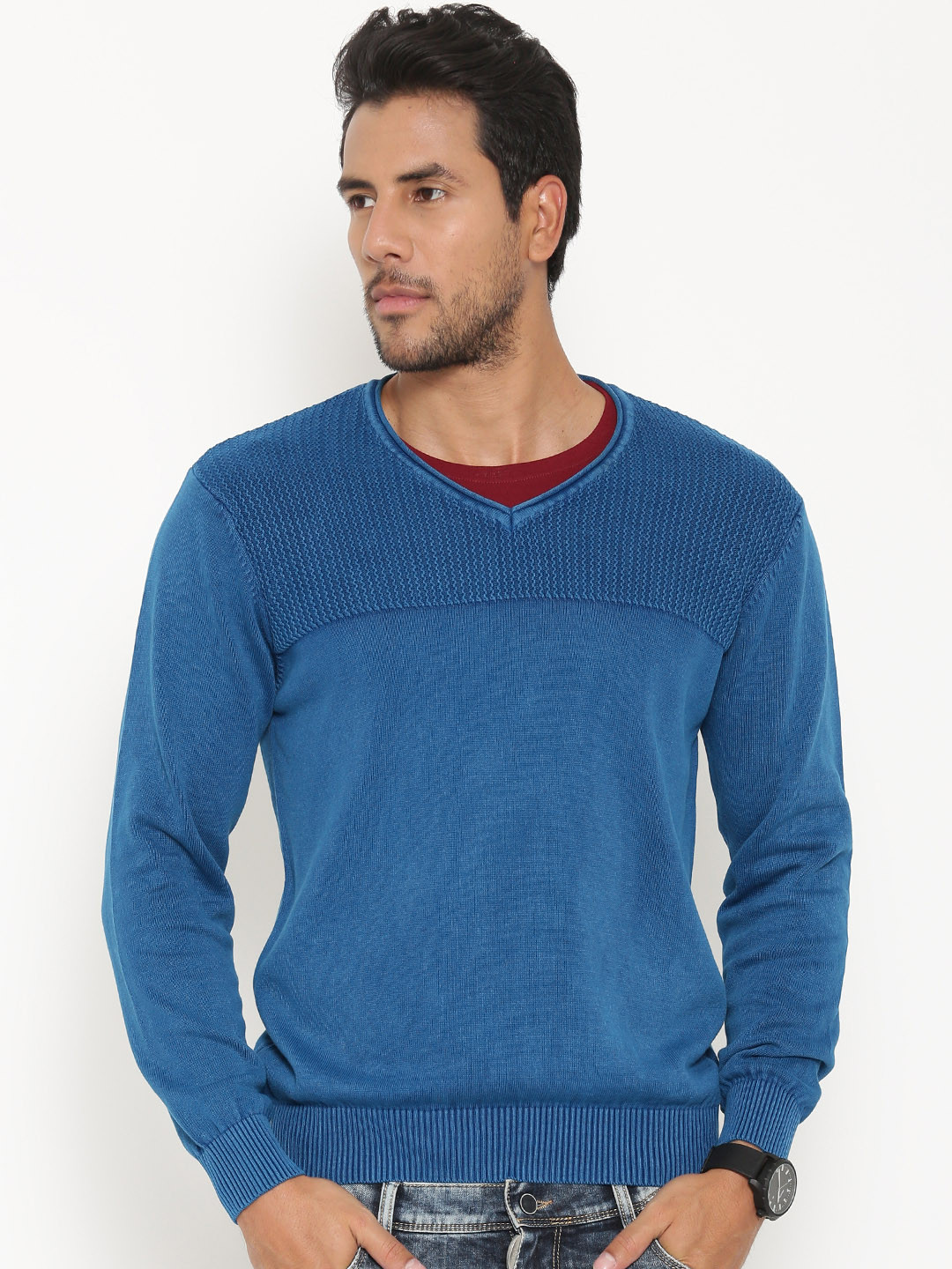 URBAN EAGLE by Pantaloons Men Blue Sweater