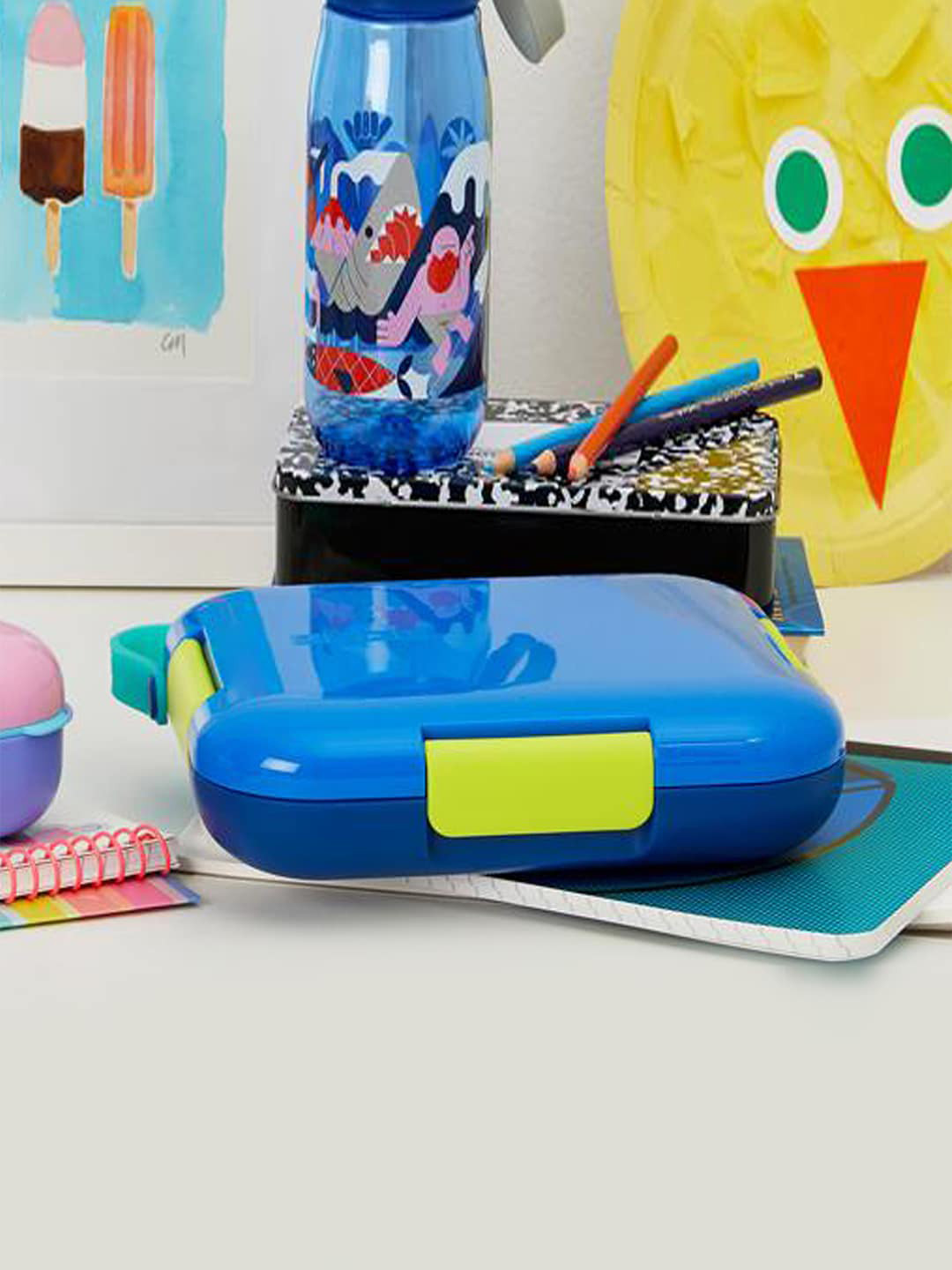 ZOKU Neat Bento Blue Solid Plastic Dishwasher Safe 2PCs Lunch Box With Spoon and Fork