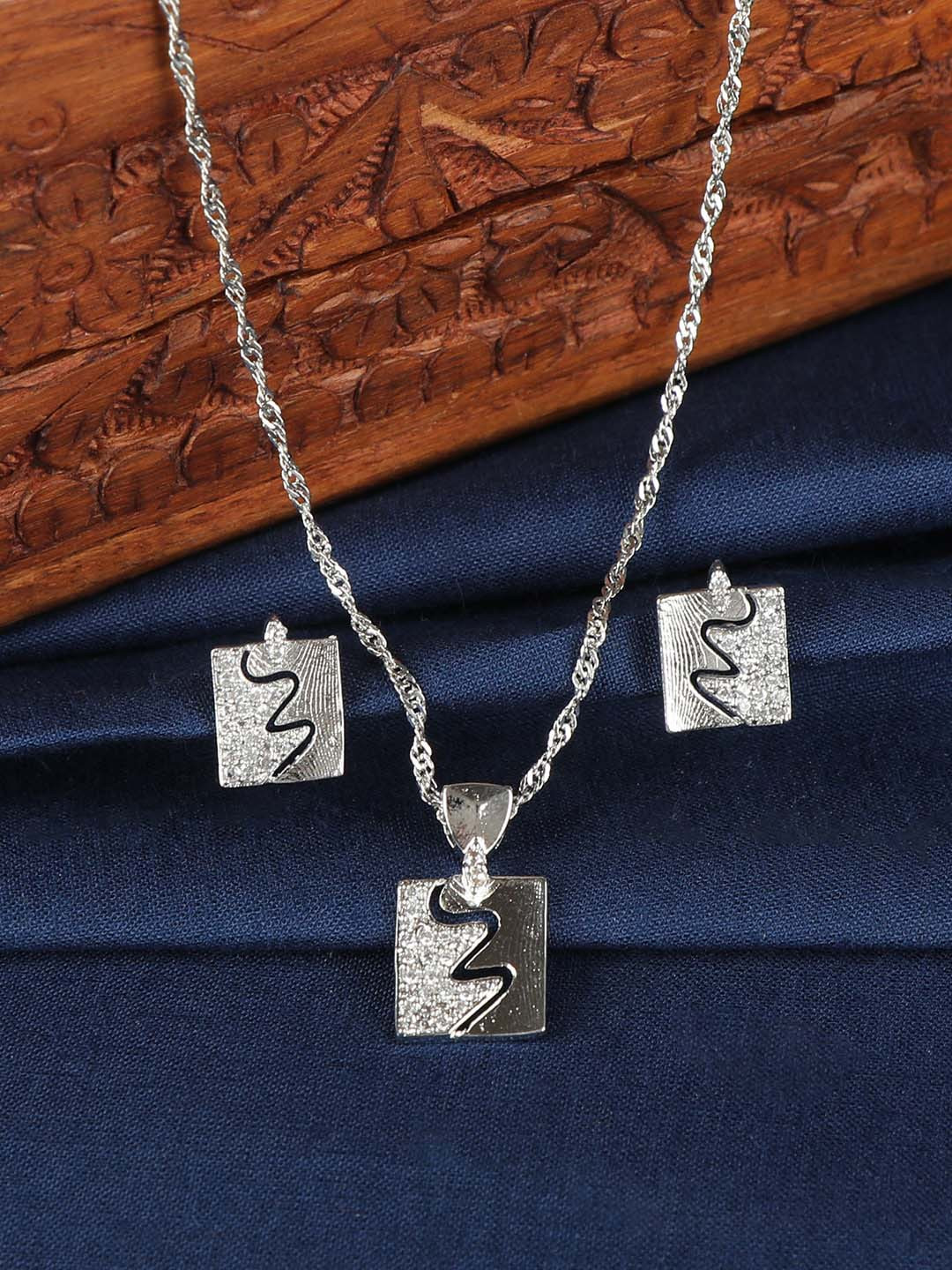 ZINU Women Silver Geometrical Shapped Beautifu Pendant & Earrings With Chain