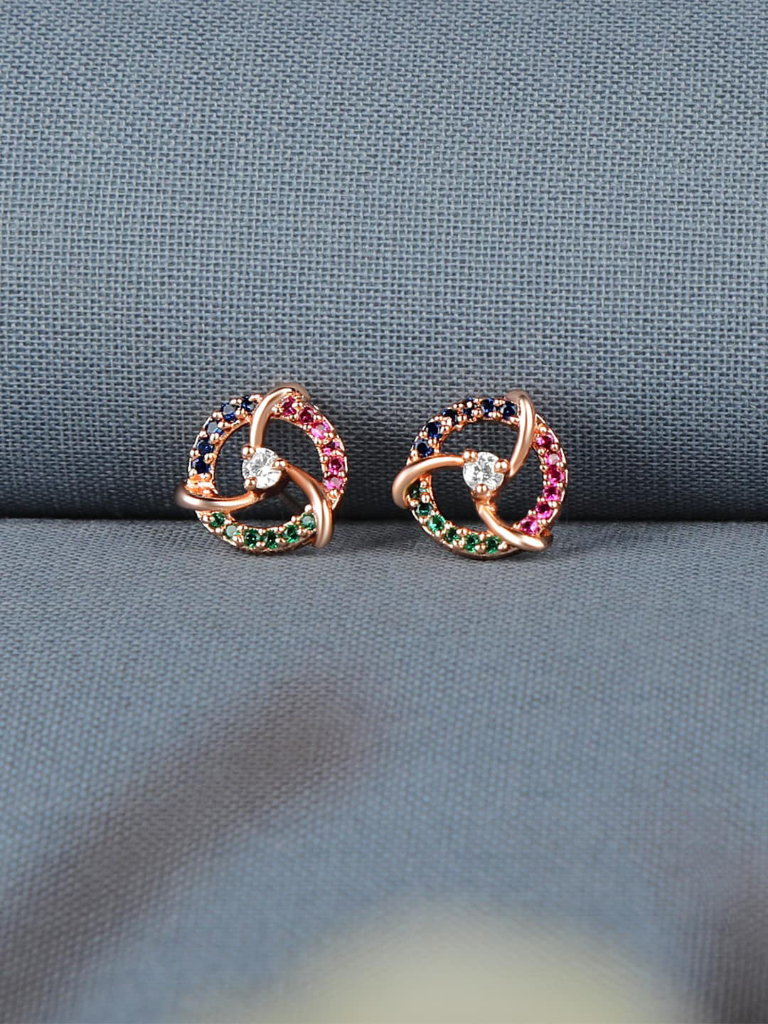 ZINU Rose Gold Plated Contemporary Cubic Zirconia Studs Earrings
