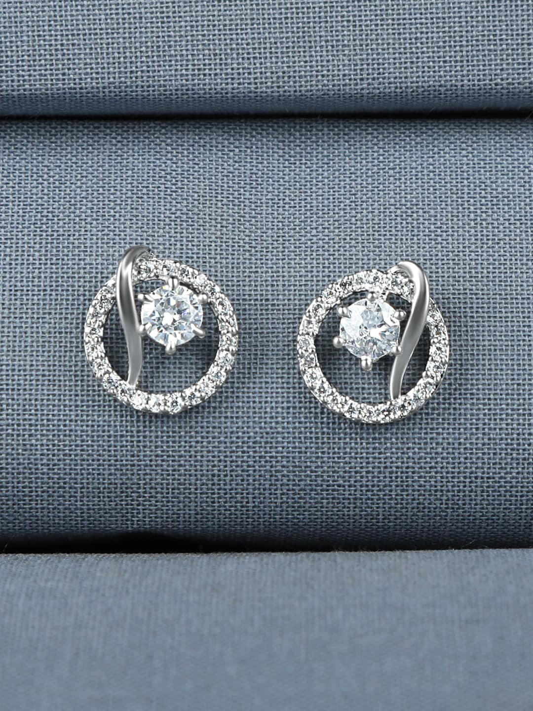 ZINU Silver-Toned & White Stoned Contemporary Studs Earrings
