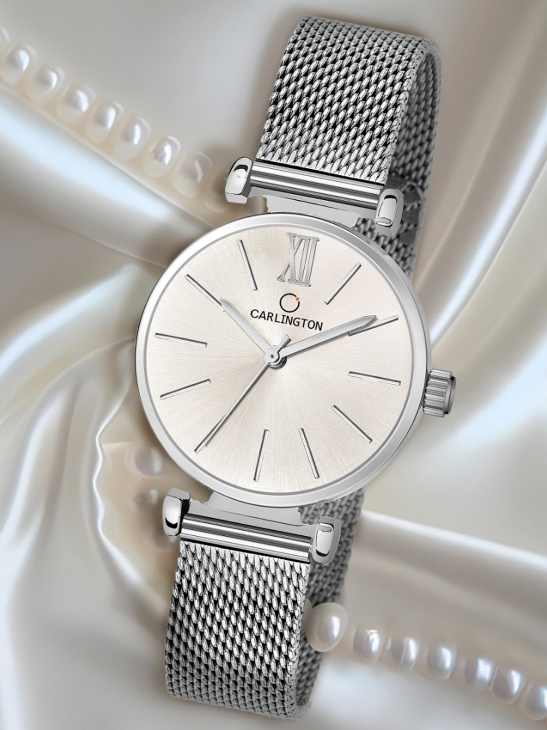 CARLINGTON Women Silver-Toned Stainless Steel Bracelet Style Straps Analogue Watch CT2016