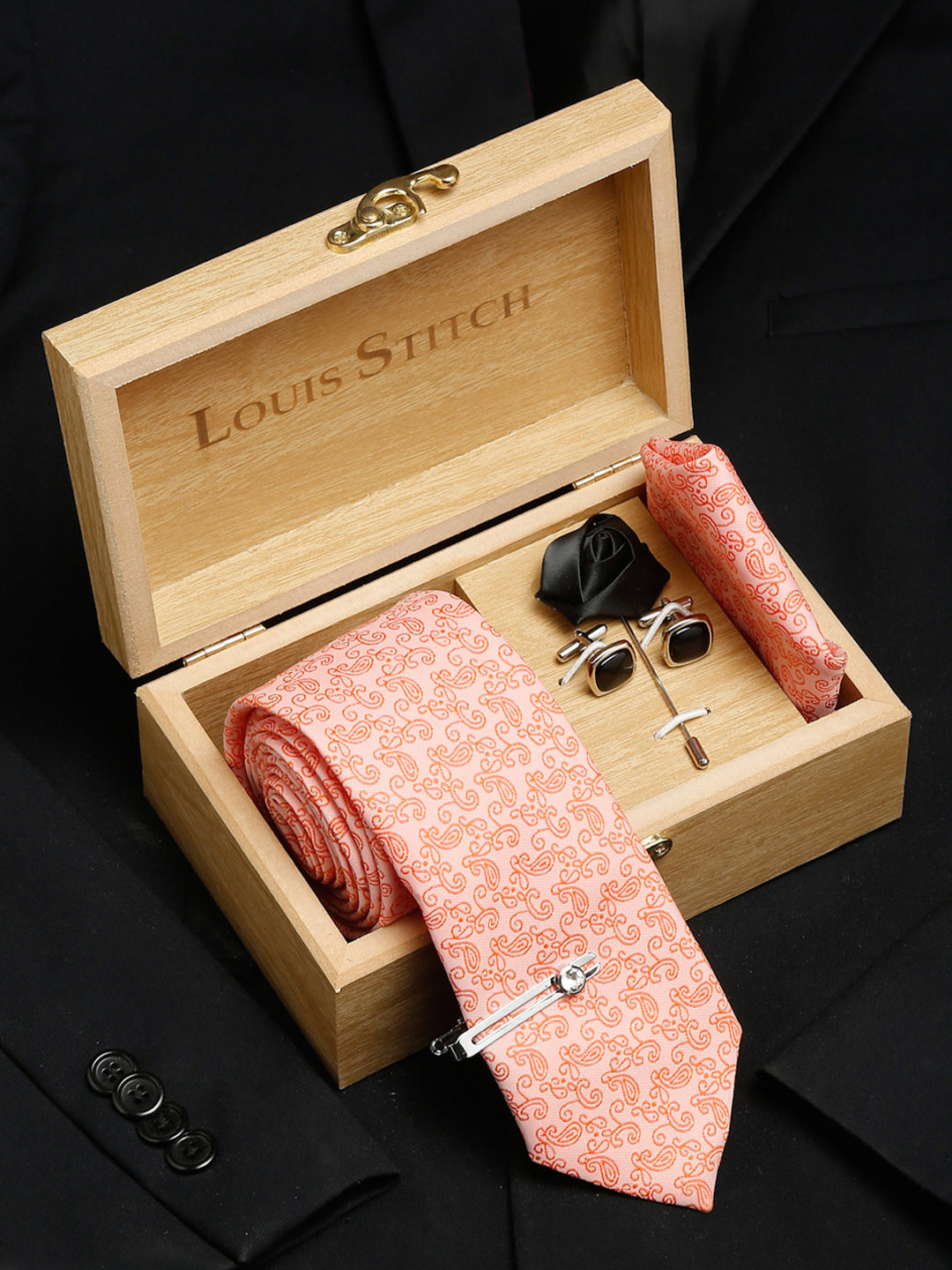 LOUIS STITCH Men's Italian Silk Necktie Accessory Gift Set