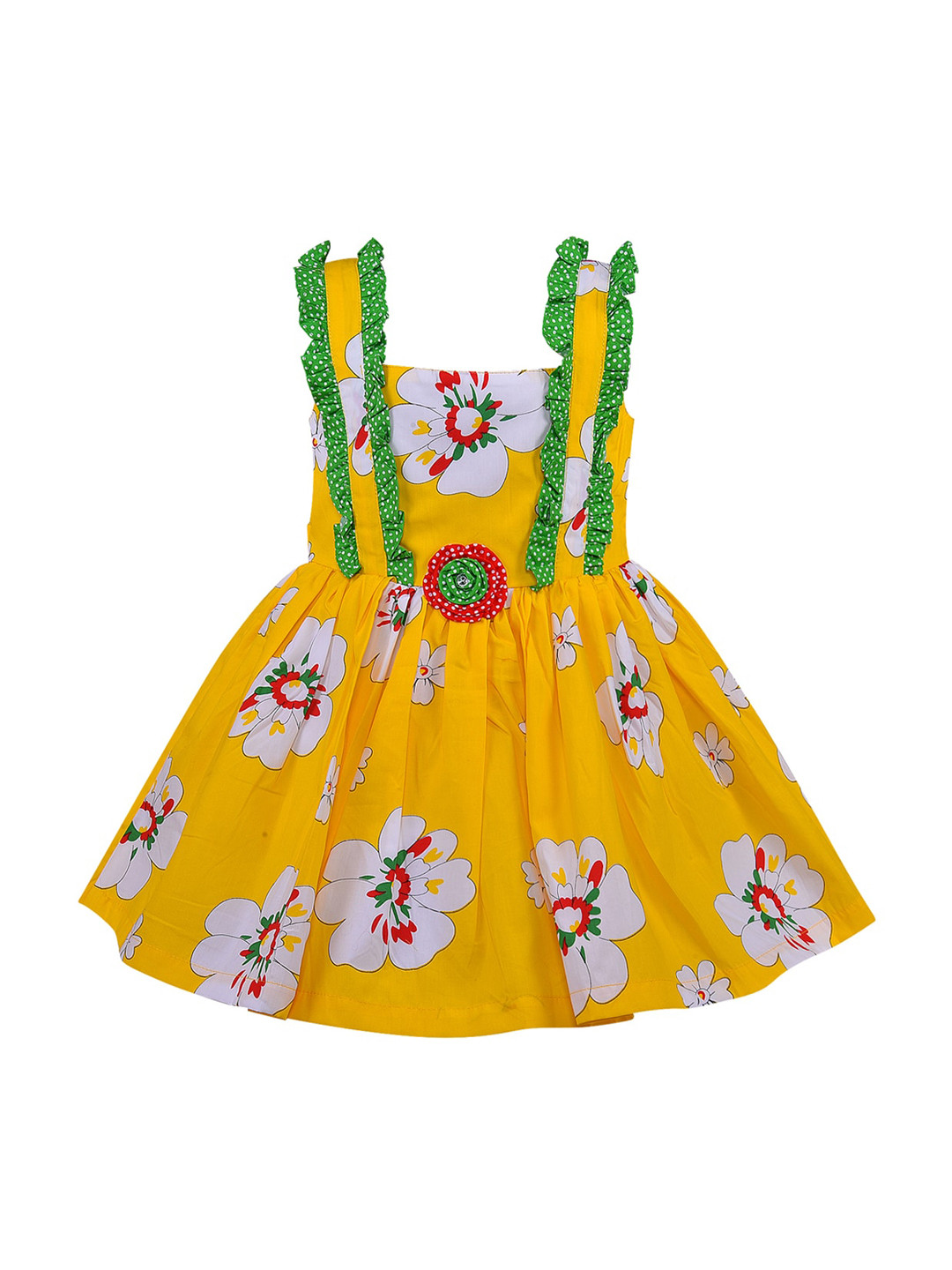 Wish Karo Girls Yellow & White Floral Printed Cotton Dress