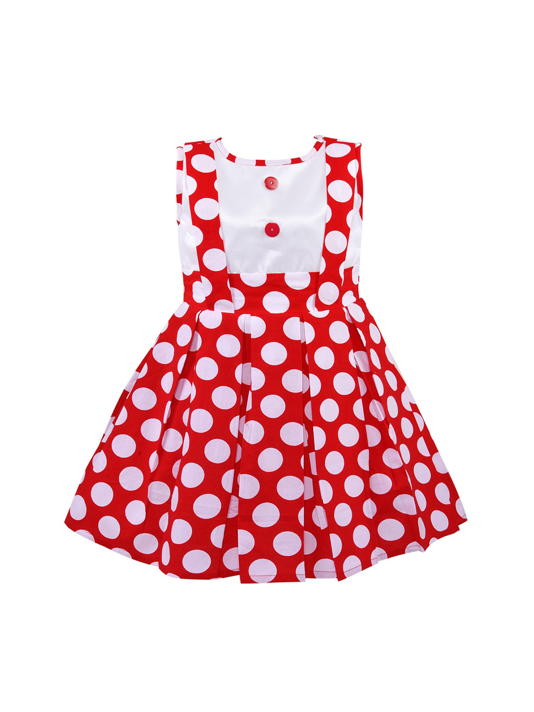 Wish Karo Girls Red Polka Dot Printed Cotton Dress